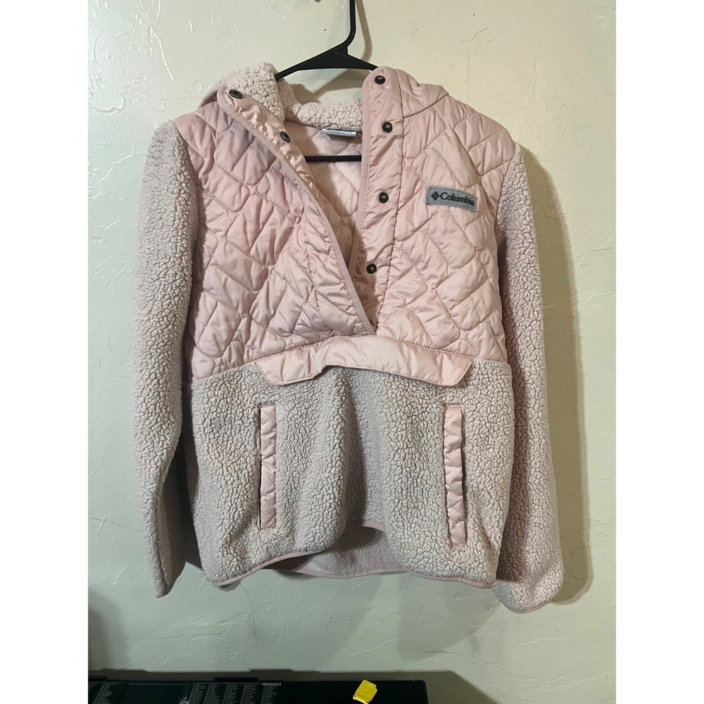 Columbia‎ Pink Quilted Sherpa Fleece Hooded Pullover Jacket Size S
